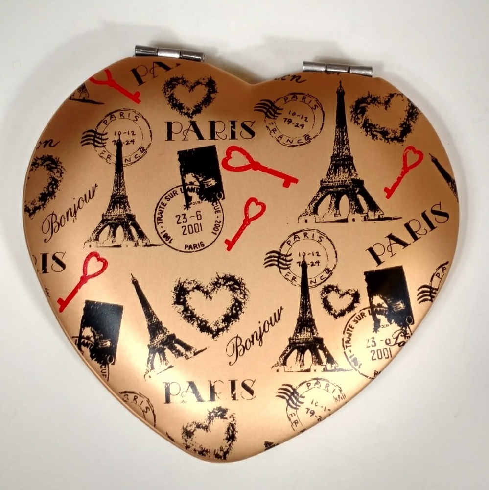 Paris souvenir double mirror compact heart shaped
